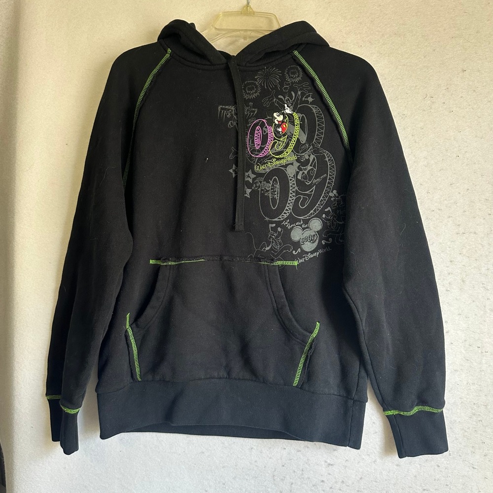 Walt Disney World 2009 Mickey Mouse Character Embroidered Black Hoodie Small